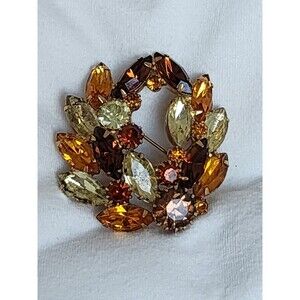 Vintage Juliana Style Rhinestone Brooch Faux Brown Yellow Topaz Stones Unsigned